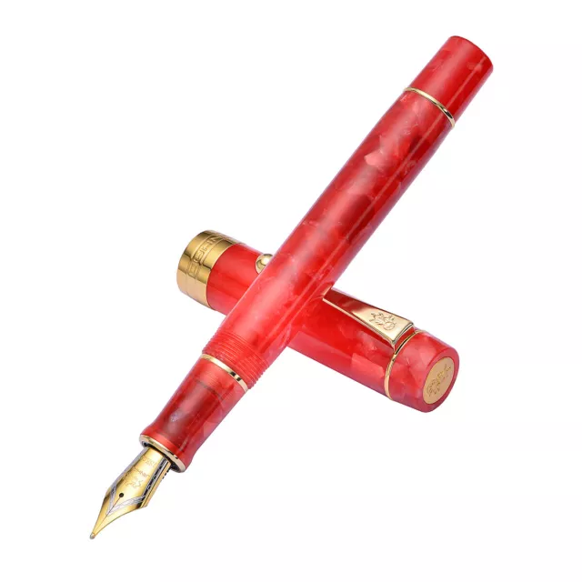 Jinhao 100 Ice Red Resin Fountain Pen EF/F/M/Bent Nib Gift Office Gift Ink Pen