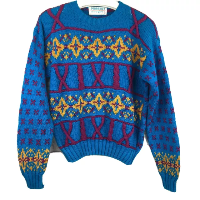 Croquet Club Womens Medium Sweater Vintage 90s Knit Blue Ramie Cotton chunky