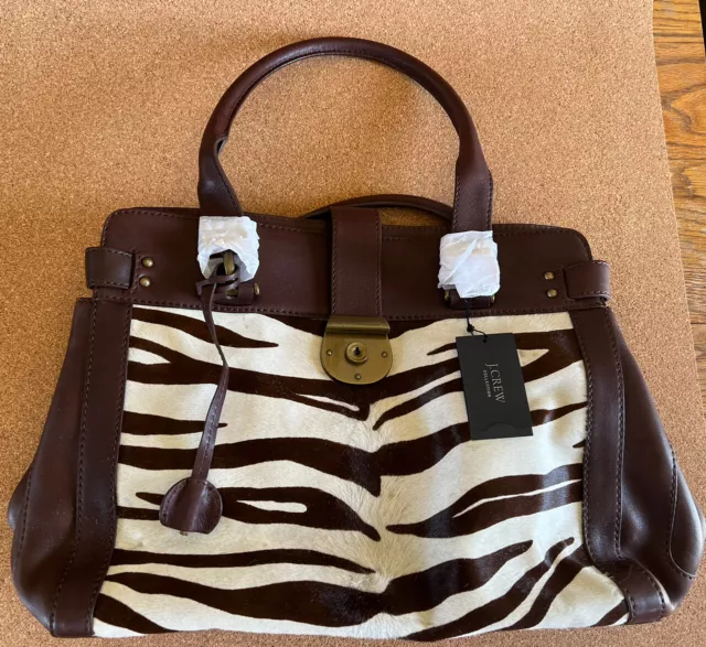 JCrew Collection Dark Brown Sofia Tote Tiger Stripe Calf Hair NWT Minor Damage