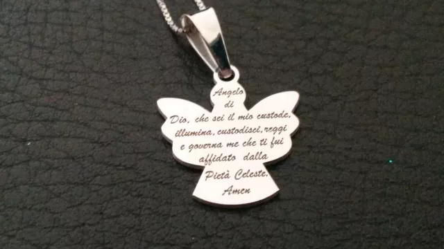 Collana In Argento 925 Ciondolo Angelo Preghiera 'Angelo Di Dio'