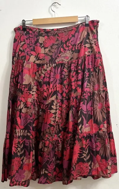 Monsoon Ladies Uk 18 Floral Themed Long Length Maxi Skirt - Button Zip Lined