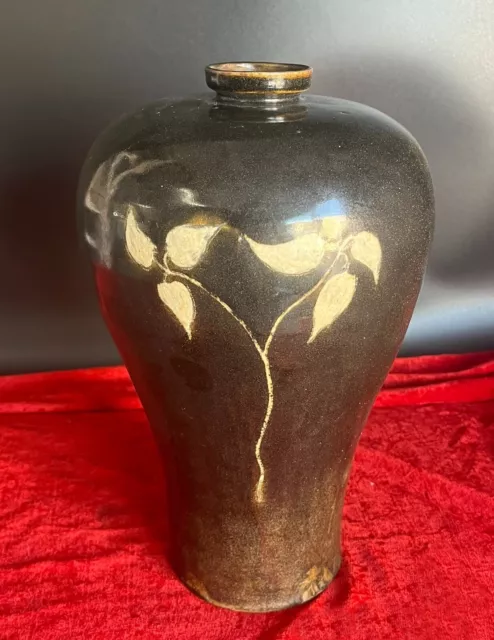 9.3" Old Dynasty Korea Koryo Porcelain Black Celadon Jar Bottle Vase