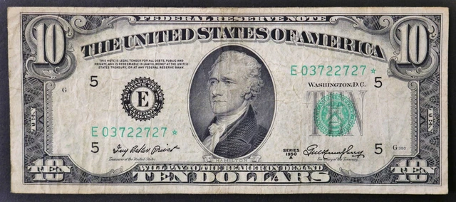 1950 A $10 USA Ten Dollars Federal Reserve Star Note Richmond VA E Block
