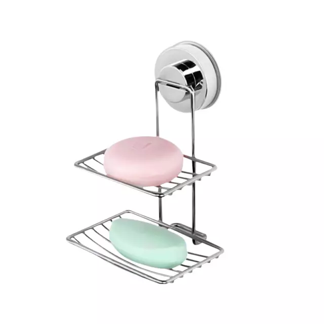 Bathroom Shower Basket Storage Double Tier Steel Soap Dish Mounted Wall Holder