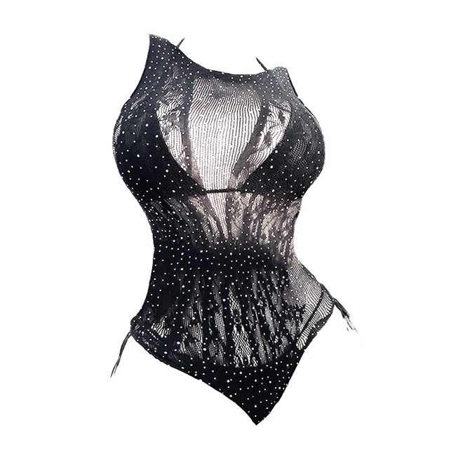 Body sexy strass prospettiva rete da pesca lingerie erotica donna corpo sexy -H7