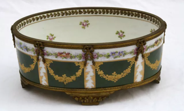 Magnificent 1900 French  Sevres Hand Painted  Enamel Bronze Center Bowl