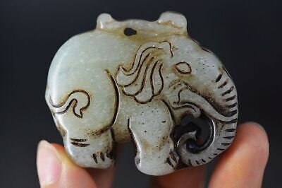 Delicate Chinese Naturall Old Jade Hand-Carved *Elephant* Pendant K2