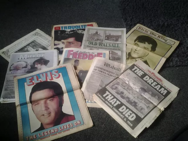 a job lot of old news papers/elvis/freddy mercury and more