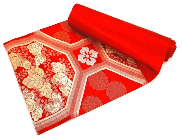 L72.8" High Quality Pure Silk Table Runner, Converting Japanese Kimono Obi, Red