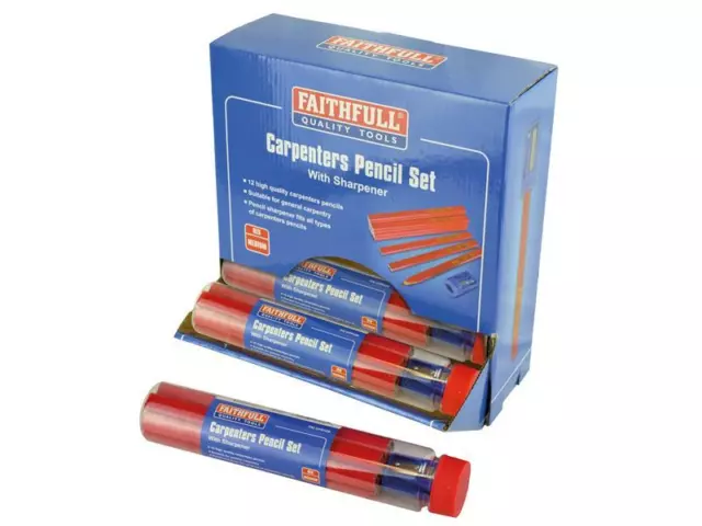 Faithfull Carpenters Pencils Red (12 x Tubes of 12 + Sharpener) FAICPDISP