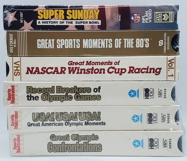 LOT OF 6 New Sports VHS Tapes Super Sunday, Olympics, NASCAR, 80s NFL