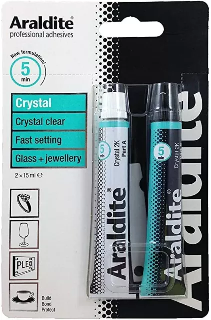 Araldite Cristallo Trasparente - Colla Adesiva Forte - Gioielli in Vetro - 2 Tubi da 15 ml
