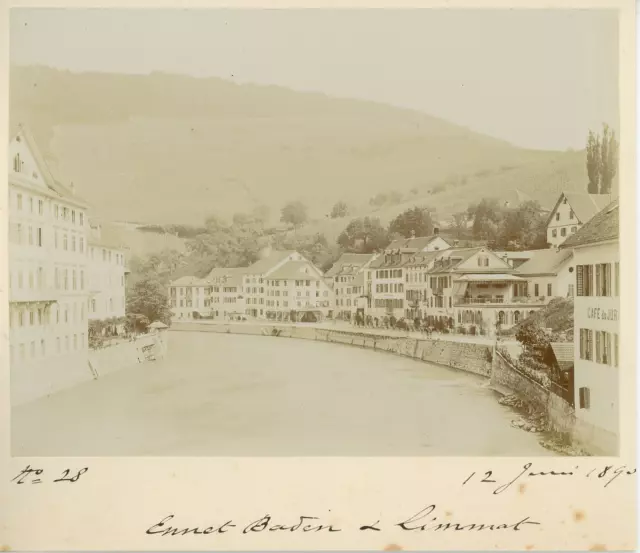 Suisse, Ennet Baden & Limmat (Argovie)  Vintage albumen print. Vintage Switzerla