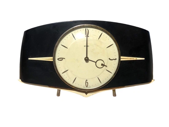 Art Deco Wind Up Mantel Clock by Metamec Mid Century Unusual Working with Key