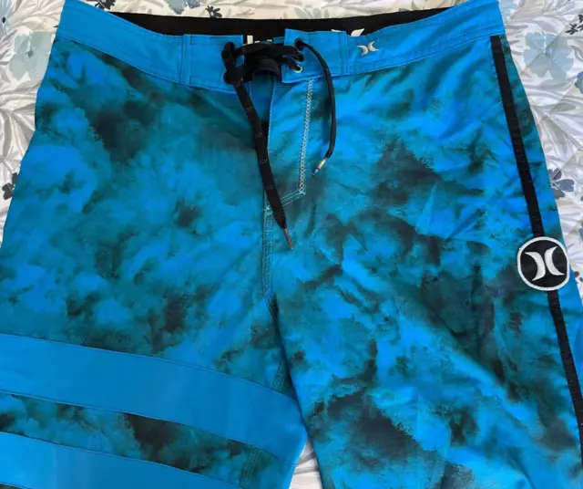 Hurley Board Shorts Mens 31 Blue Swim Trunks 10" Inseam Drawstring Phantom