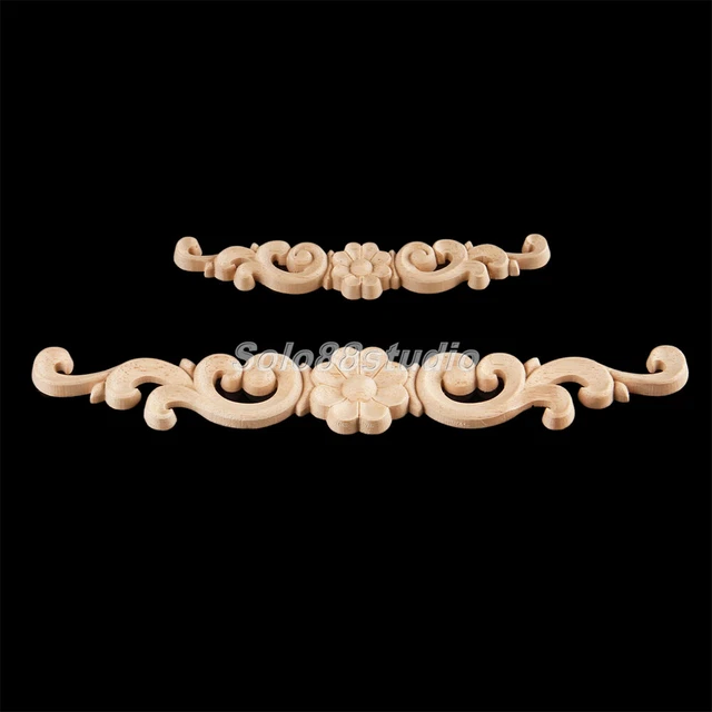 4/8x Unpainted Long Flower Corner Onlay Wood Carved Applique Door Window Decal