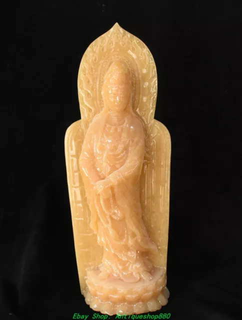 15.7''CHINESE YELLOW JADE Carved GuanYin Kwan-yin Bodhisattva Buddha ...