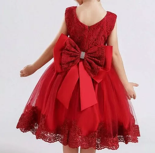 Bellissimo abito da principessa rosso festa, grande fiocco posteriore - 120 cm - guida età 5-7 anni