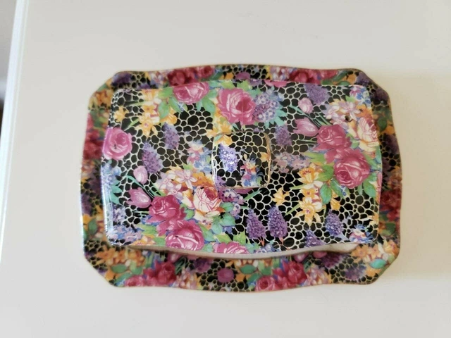 Beautiful Chintz Royal Winton Grimwades Hazel Butter Dish from 1939 Very Rare