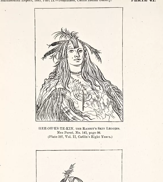 1885 Nez Perce Chief Indians Portraits Engraving G. Catlin Native American