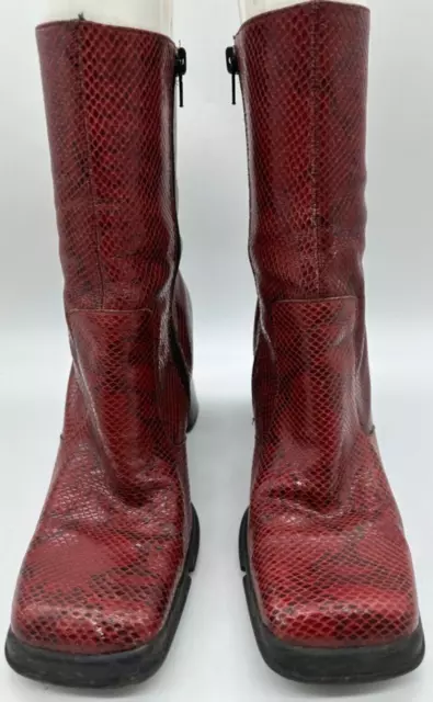 Vtg 90's Y2K Kenneth Cole Reaction Square Toe Snakeskin Leather Boots Sz 9.5 Red