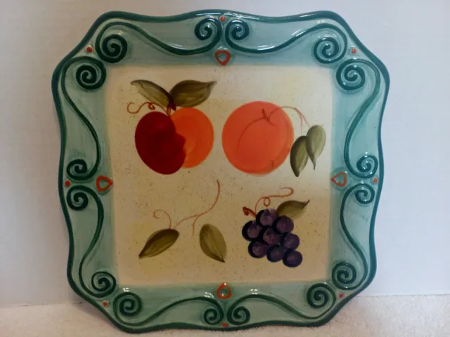 Tabletop Medici Unlimited Square Fruit Dinner Plate  Aqua Rim