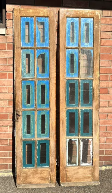 Antique Petite Distressed Double French Oak Doors Fits 78 X 36” Opening