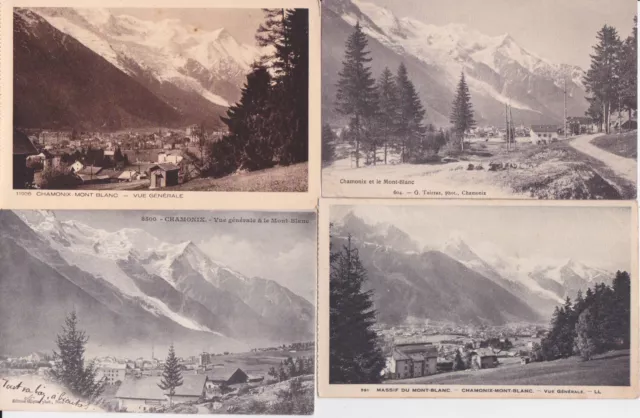 Lot 4 cartes postales anciennes CHAMONIX MONT-BLANC vue générale