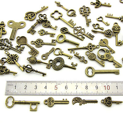 Vintage Antique Old Brass Skeleton 50 PCS/Set Keys Lot Retro Cabinet Barrel Lock