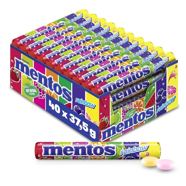 Mentos Chewing Tablets Rainbow Fruit Counter Display 40 Rolls 1500g