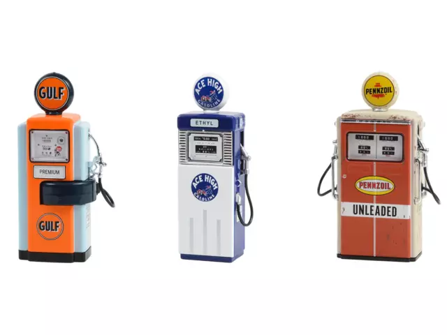 Vintage Gas Pump Set of 3 Pumps Series 14 1/18 Diecast Models