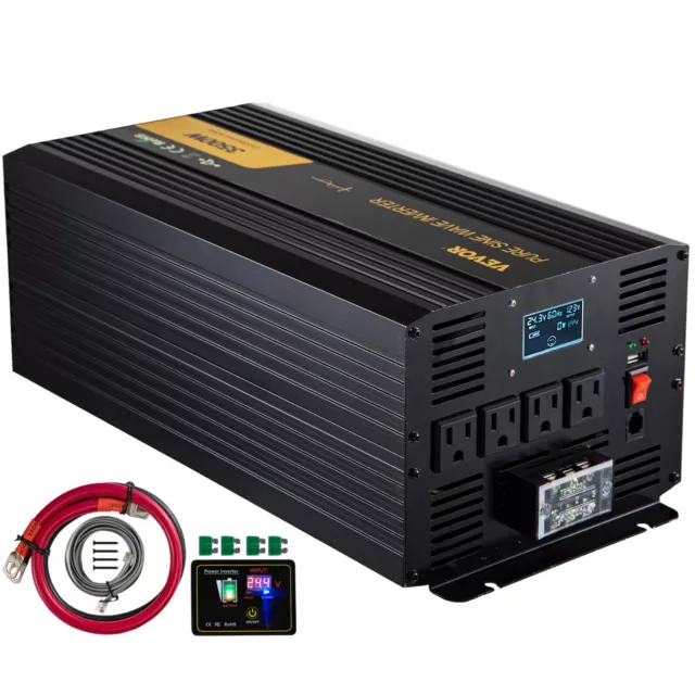 VEVOR Power Inverter Pure Sine Wave 3500W DC 24V to AC 110V 120V w LCD RV Boat