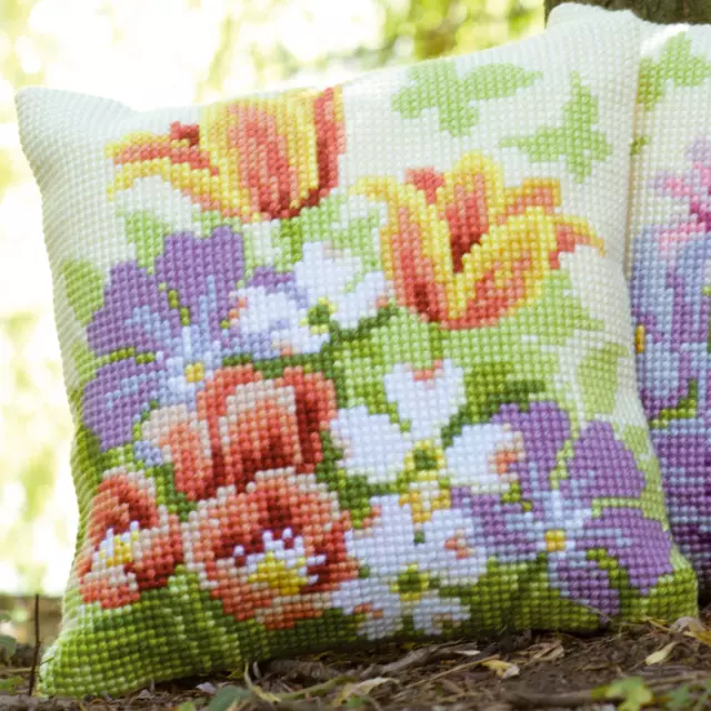 Vervaco Spring Flowers Cushion Cross Stitch Kit