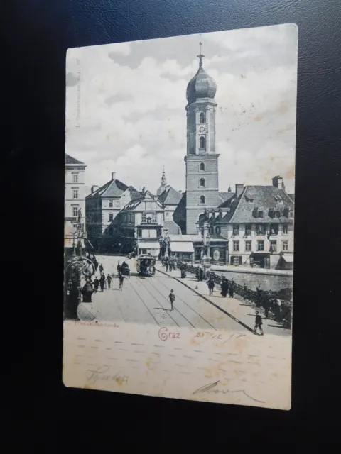Graz Steiermark Franziskanerkirche Pferde-Strassenbahn AK von 1897 gelaufen cpa