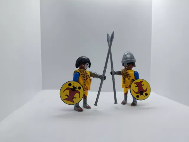 Playmobil 2x figurines history guerrier tribu/masaï/chevalier custom rare C