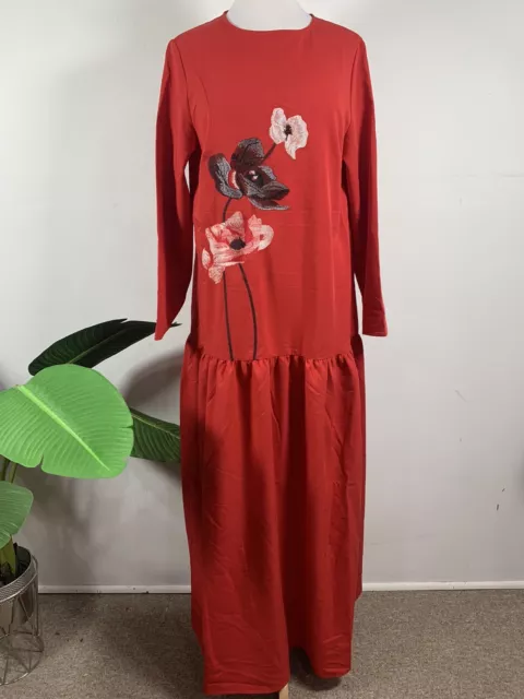 Misook "Placed Floral Drop Waist Twill Maxi Dress, Size S, $280
