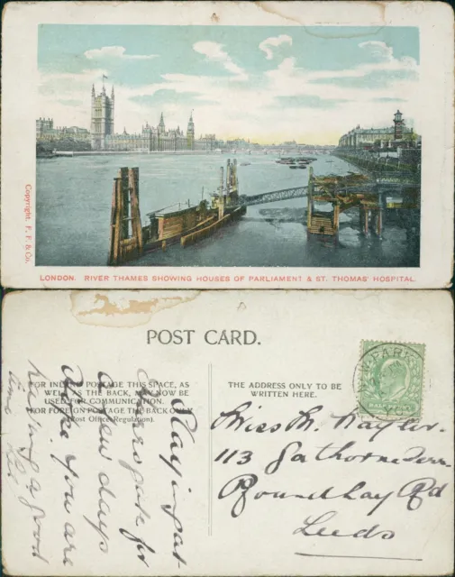 London River thames Showing Houses of Parliament St Thomas Hospital Friths
