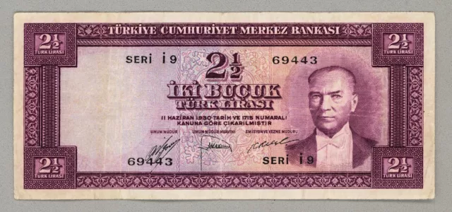 TÜRKEI 2 1⁄2 Lira ND 1955-66 TURKEY Pick # 150a VF+