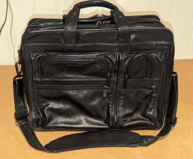 Deluxe Black Leather Tumi Alpha Shoulder Messenger Bag Laptop Briefcase 9624D3