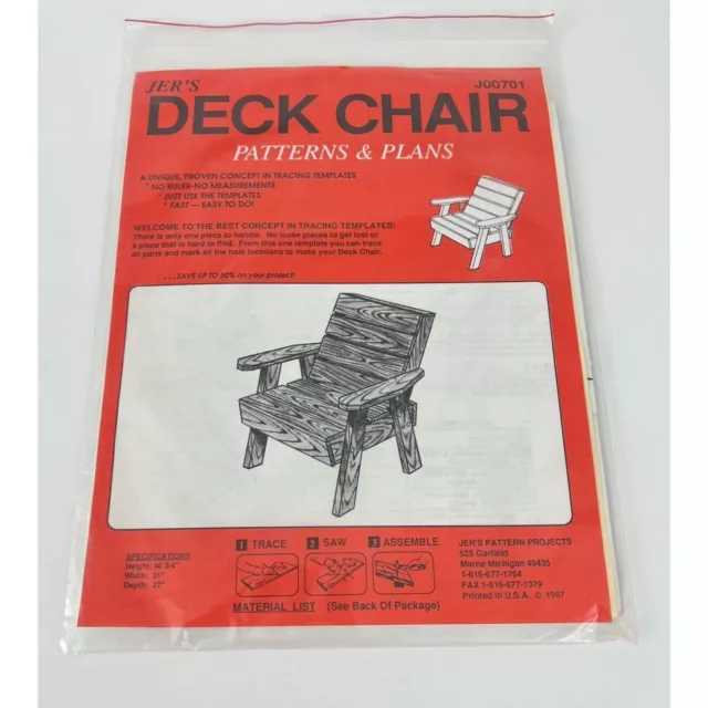 Silla de cubierta Jer's Patterns & Plans Build It Yourself J00701