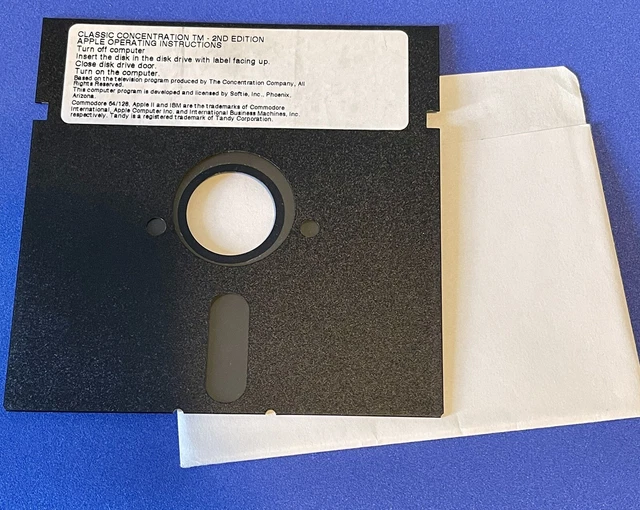 Classic Concentration Apple 5.25 Media 2nd Edition Operating Instructions Disk
