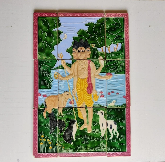 1920s Vintage Lord Dattatreya Rare Architecture Furniture Tile - Set of 9 TL118