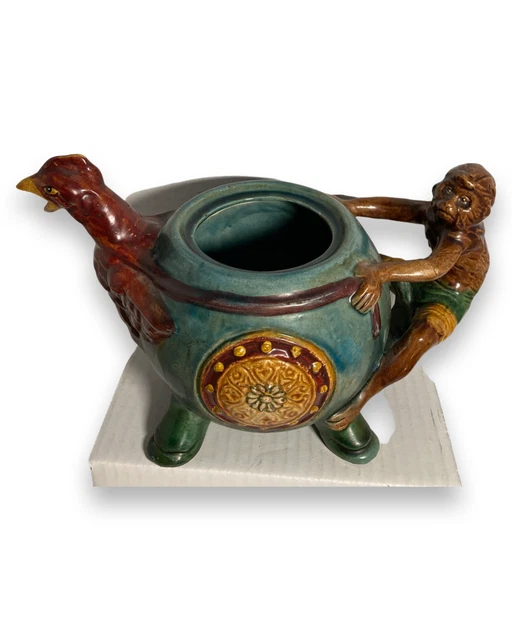 Majolica Rooster & Monkey Teapot