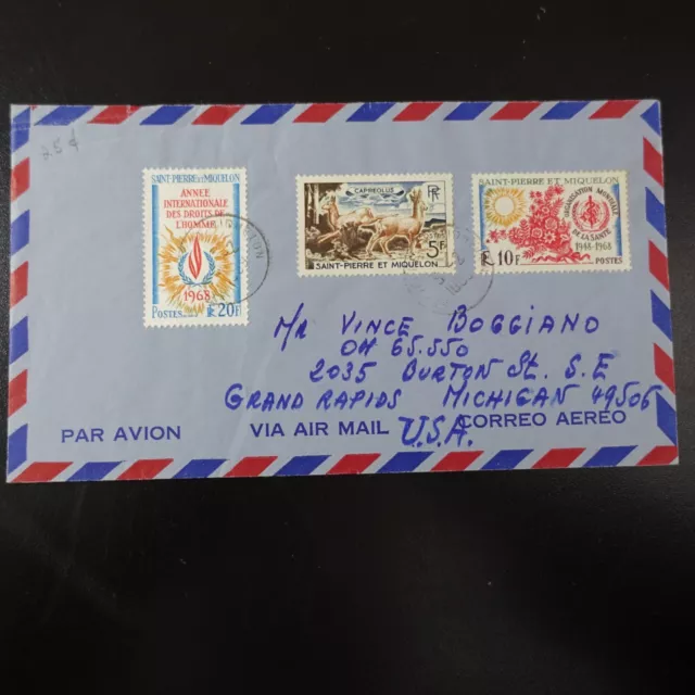 SAINT PIERRE et MIQUELON N°374 + N°379/384 sur LETTRE pour GRAND RAPIDS MICHIGAN