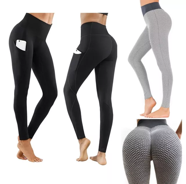 Womens High Waist Gym Leggings Pocket Fitness Sports Running Yoga Pants  Stretch