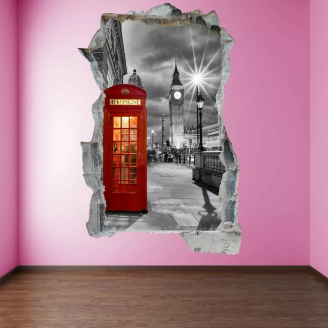 Red Phone Box Booth Big Ben London 3D Wall Art Sticker Mural Decal Poster FZ28