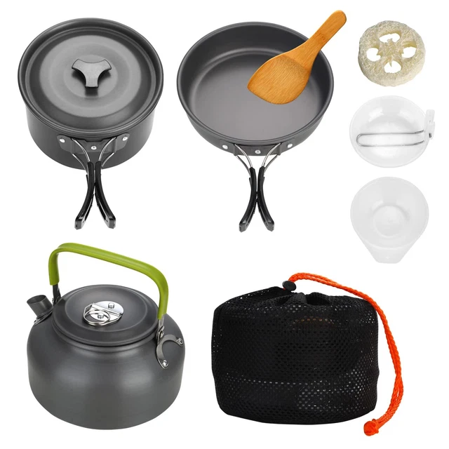 CAMPING COOKWARE SET Outdoor Cooking Set with Pot, Kettle, Pan, Bowls