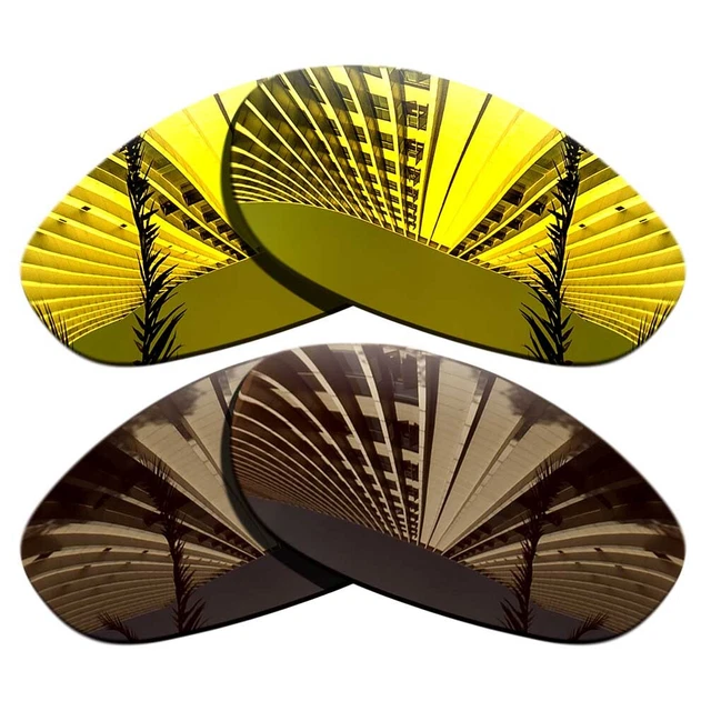 2 Pairs Polarized Replacement Lenses For-Oakley Monster Dog-Golden+Bronze Brown