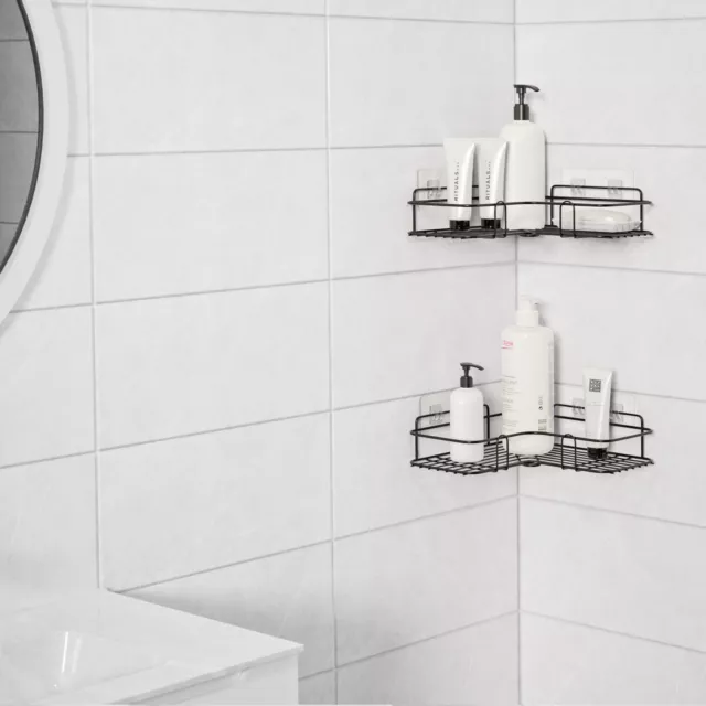 Cestas de metal de ducha negra - 2x Estante esquinero para accesorios de baño 2