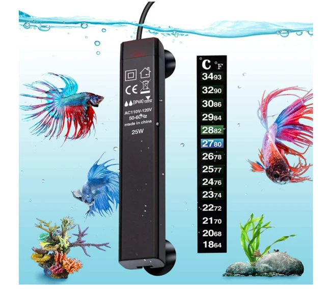Aquarium Heater, Betta Fish Tank Heater 25W Smart Small Energy Efficient Submers